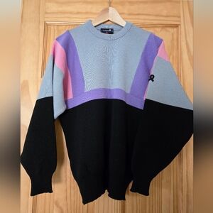 Vintage Demetre Wool Ladies Small Ski Sweater Black, Gray, Pink, and Purple